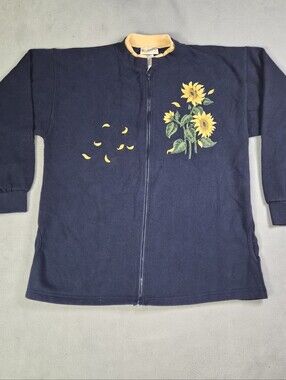 Morning Sun Navy blue sunflower full zip sweatshirt Size Unisex Medium sunflower